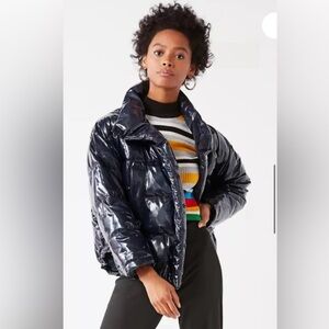 Urban Outfitters Glossy Navy Puffer Jacket